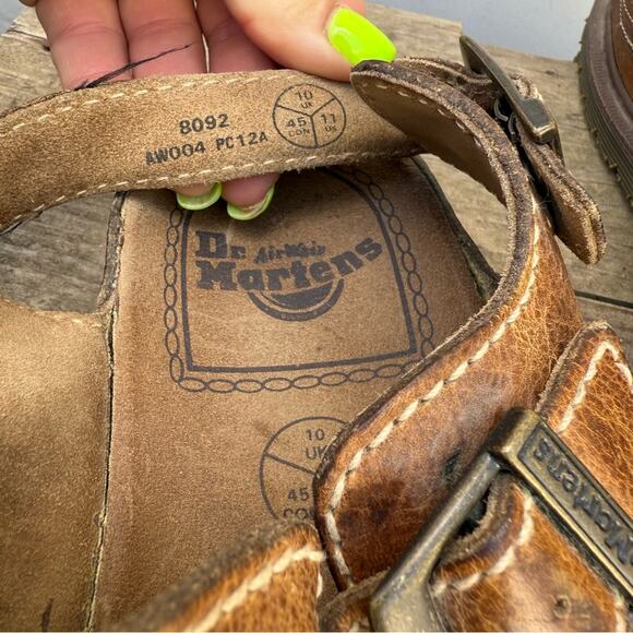 Y2K Dr Martens Doc Chunky Fisherman Brown Leather Sandals Slingback UK10 England - Picture 7 of 8